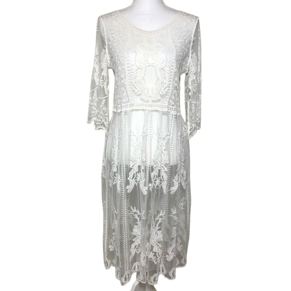 POL Bell Sleeve Victorian Sheer Lace Dress Cotton Blend Women Small Medium